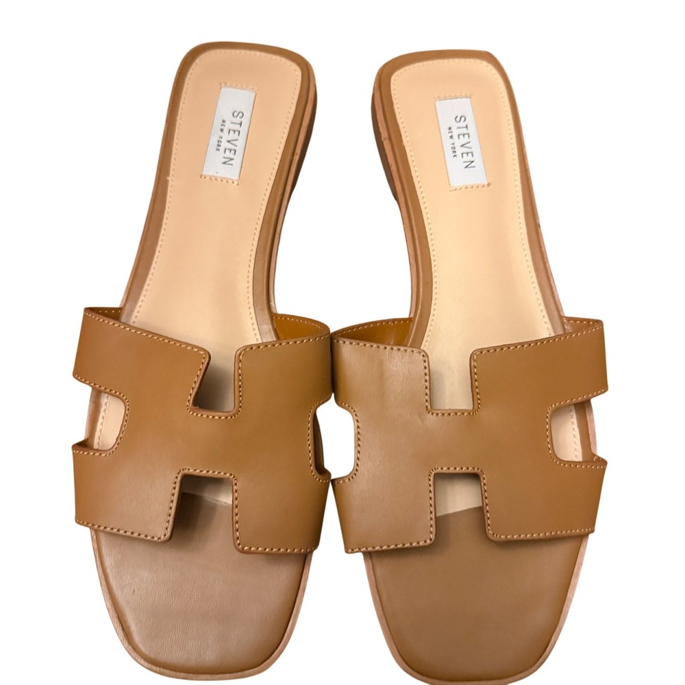 Steven New York Hadyn Cognac Leather‎ H-Cutout Slide Sandals Mens 11